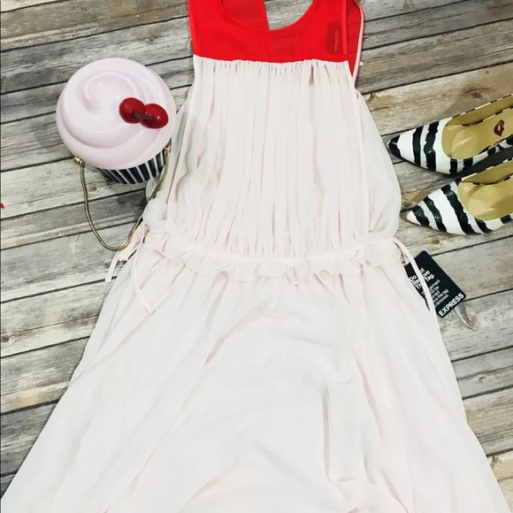 Express NWT red & pink chiffon dress - Picture 7 of 8